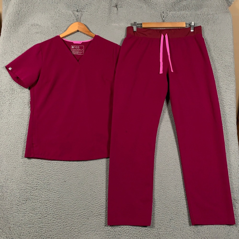 FIGS Scrub Set Womens Medium M Catarina Top & Livingston Pants Pink Straight Leg